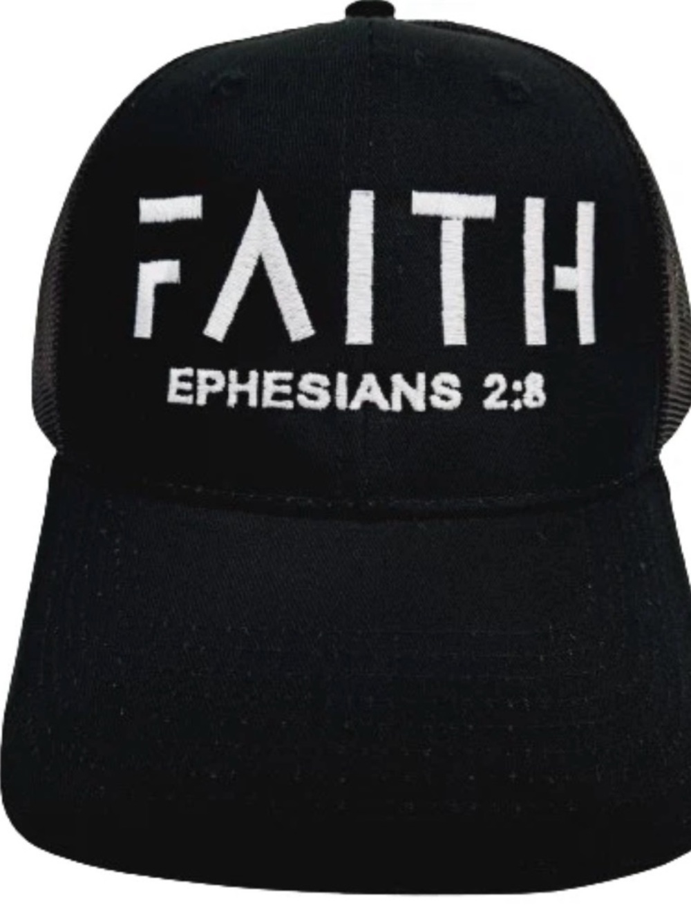 Faith Religious Ephesians Black Hat Cap Embroidered Curved Bill Mesh Snapback